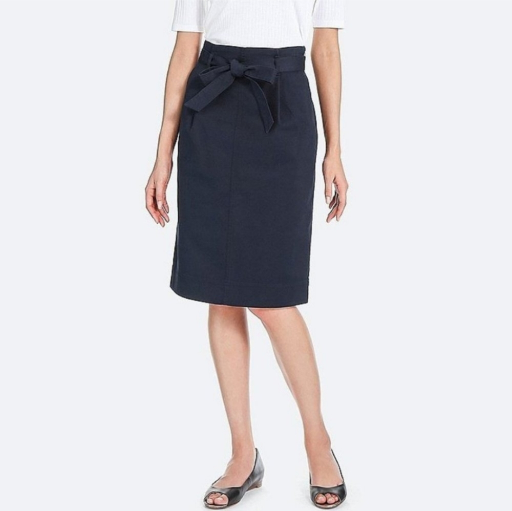 Uniqlo Navy Blue High Waist Belted Narrow Skirt